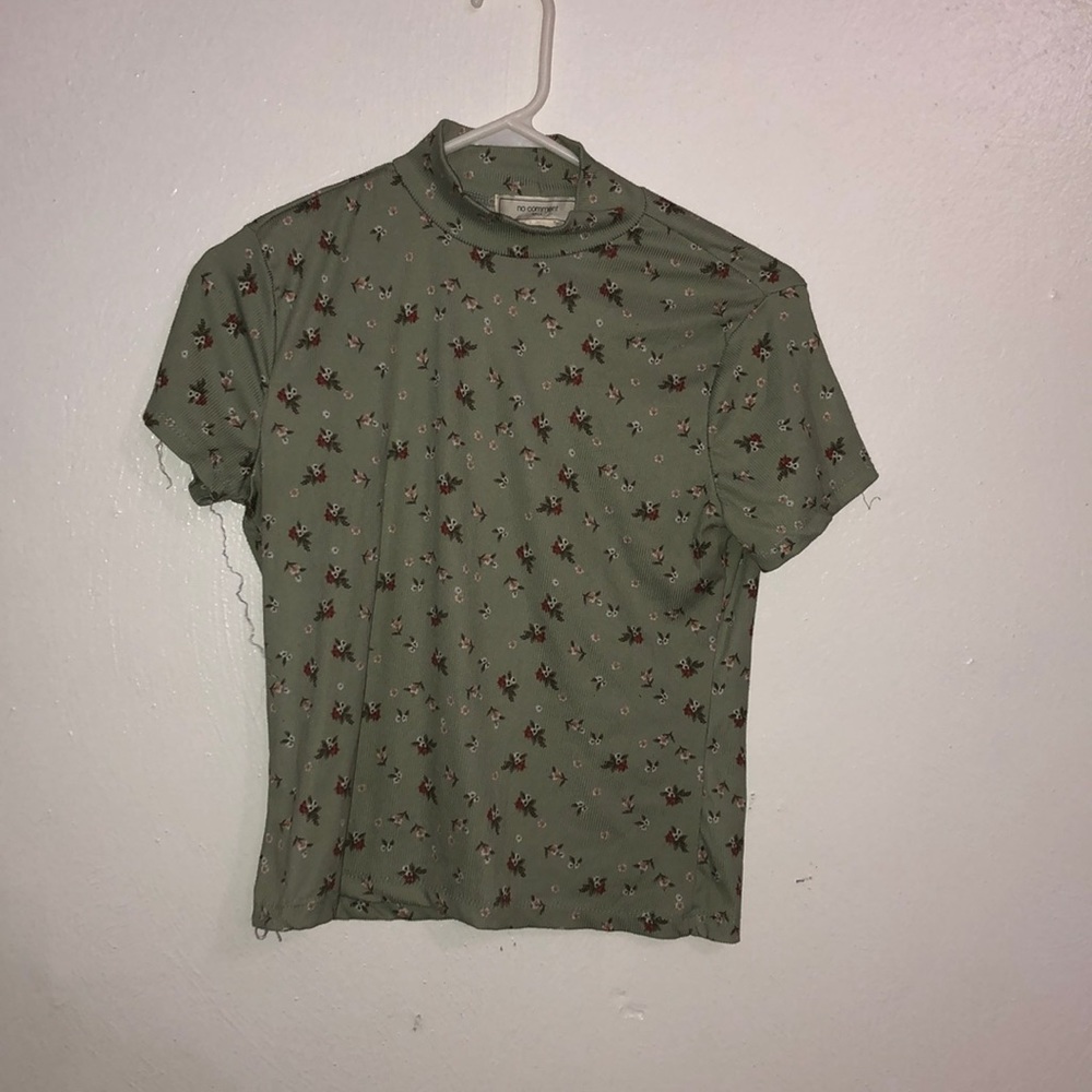 Green floral mock neck